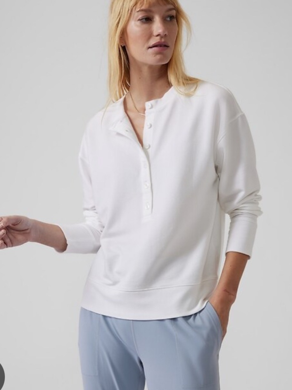 Athleta Balance White Henley Sweatshirt